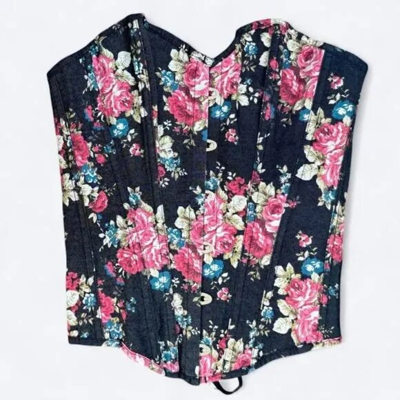 Y2K Alivila Y Corset Top Womens S Black Floral Boned Bustier Fairy Grunge - Picture 1 of 2